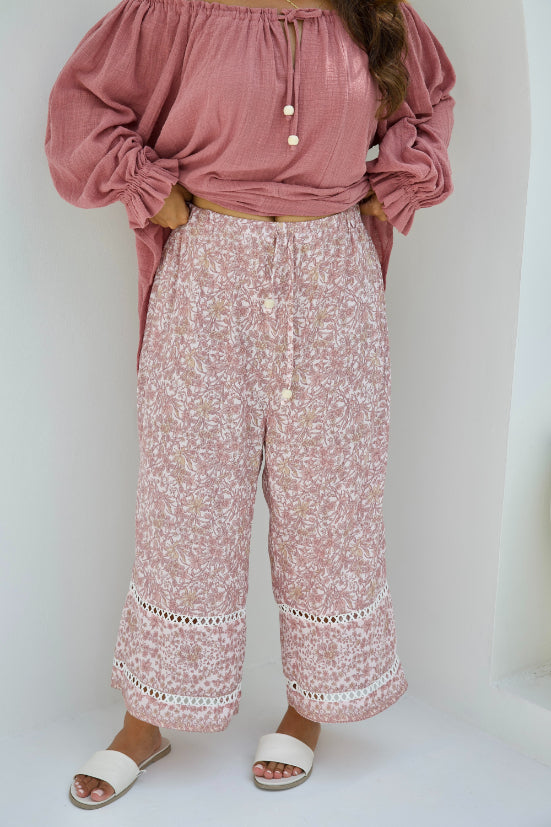 Malibu Pant - Dusty Pink Iris Print - Salt + Soda