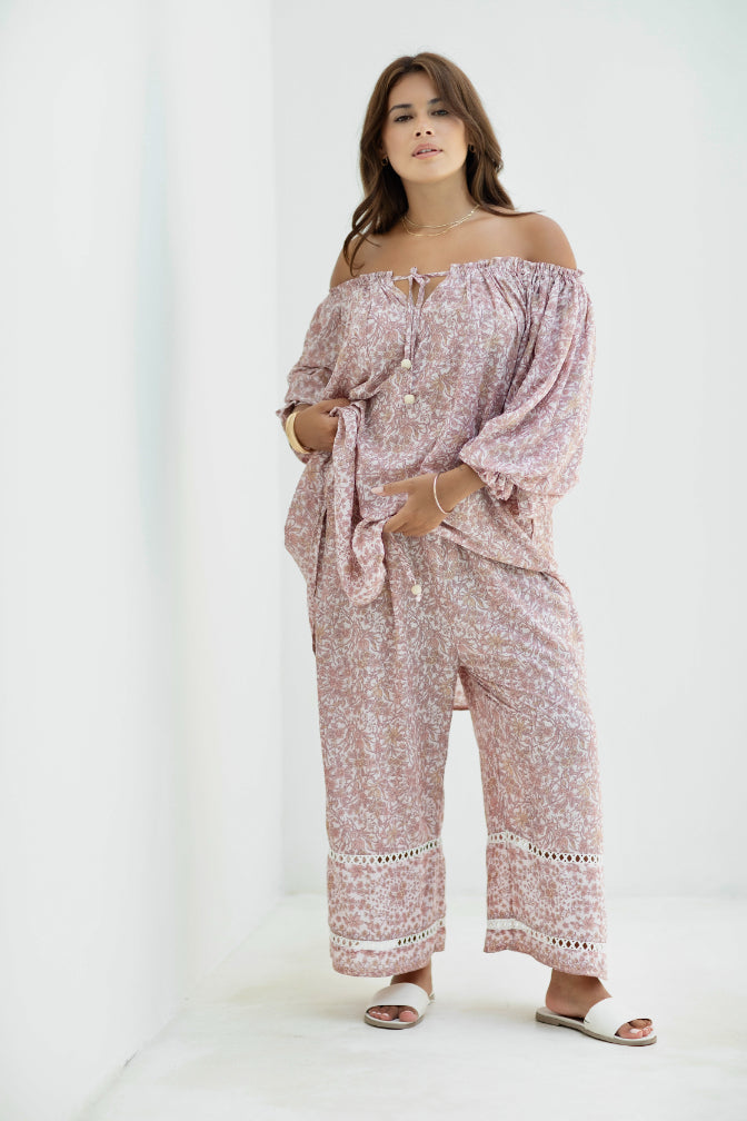 Malibu Pant - Dusty Pink Iris Print - Salt + Soda