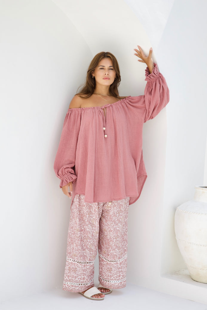 Malibu Pant - Dusty Pink Iris Print - Salt + Soda