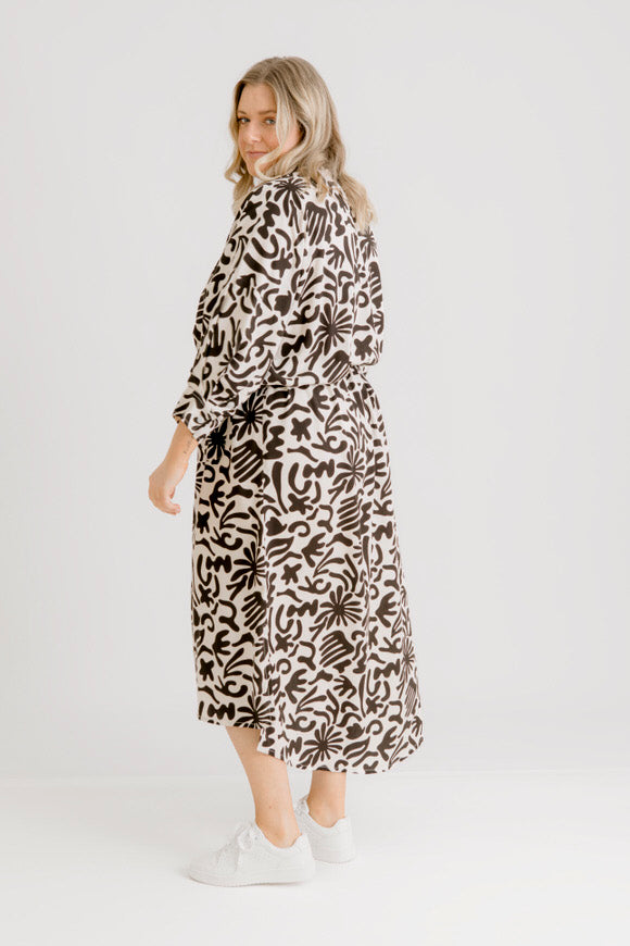 Arenes Motif Shirt Dress - Ecru Motif Print