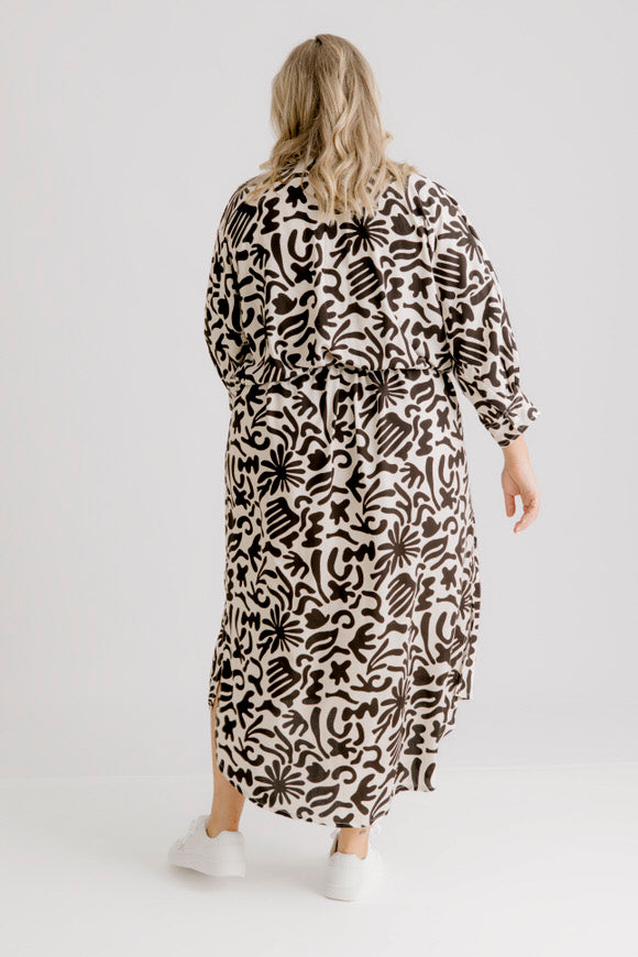 Arenes Motif Shirt Dress - Ecru Motif Print