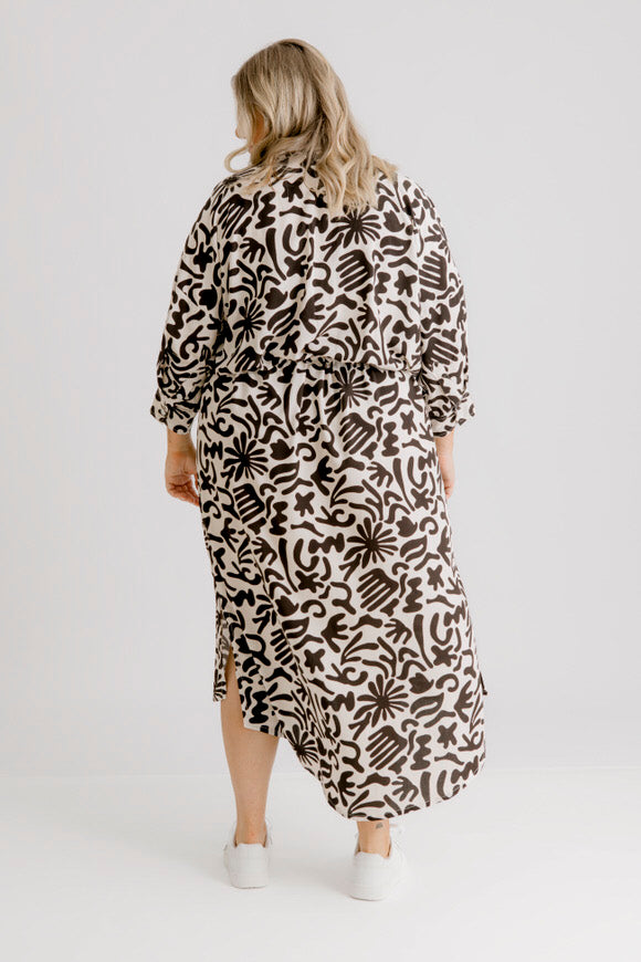 Arenes Motif Shirt Dress - Ecru Motif Print