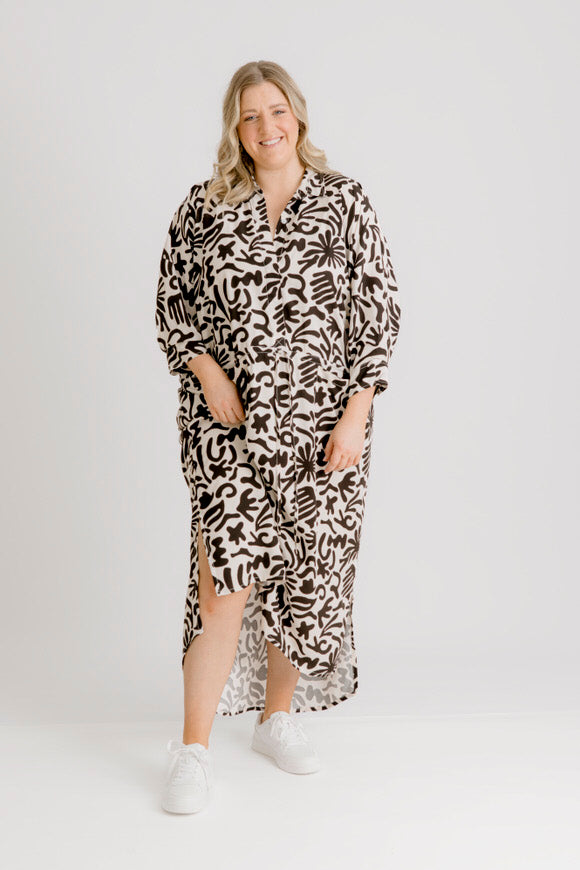 Arenes Motif Shirt Dress - Ecru Motif Print