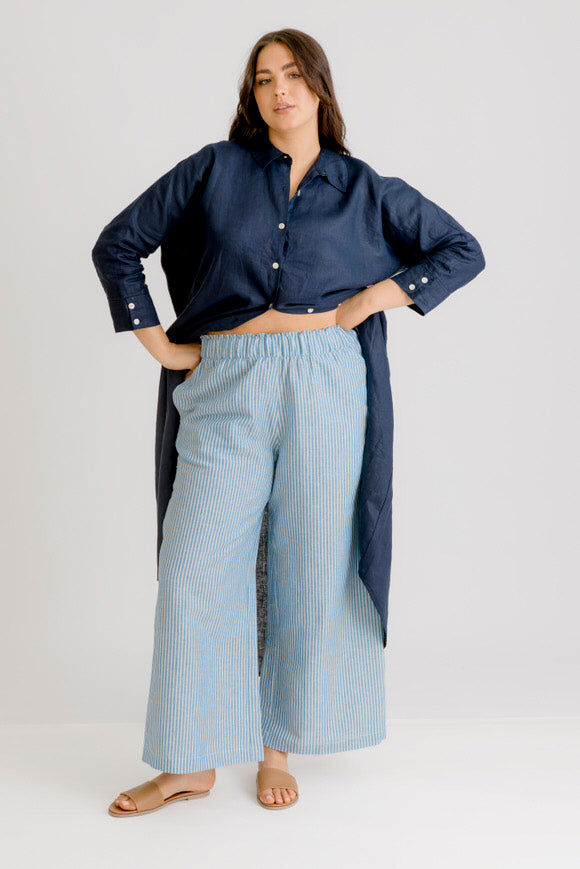 Bardot Linen Pant - Indigo Stripe