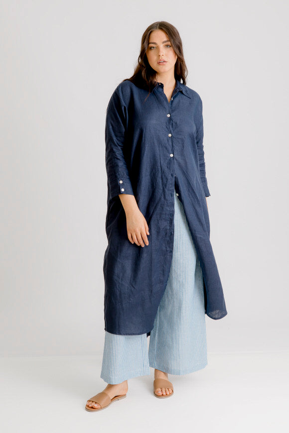 Bardot Linen Pant - Indigo Stripe