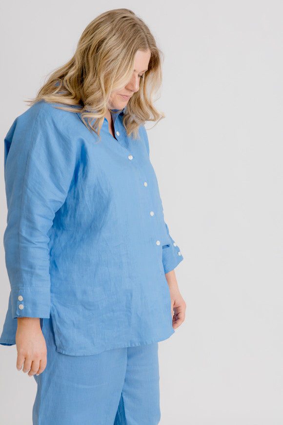 Riviera Linen Shirt - Cornflower Blue