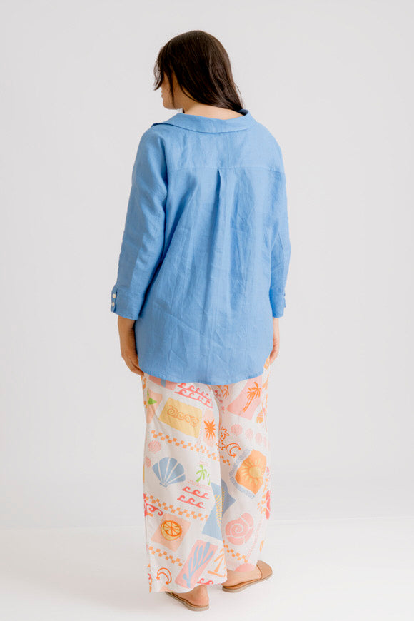 Riviera Linen Shirt - Cornflower Blue