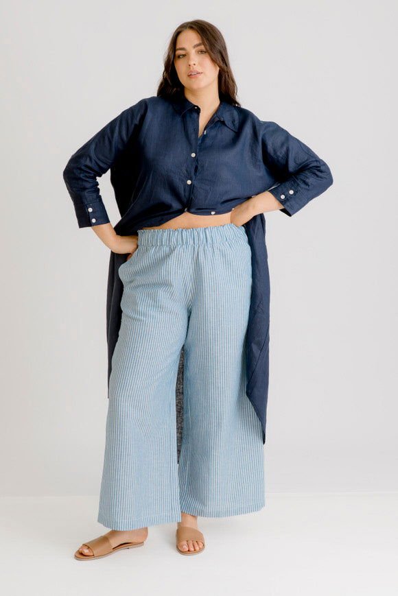 Bardot Linen Pant - Indigo Stripe - Salt + Soda