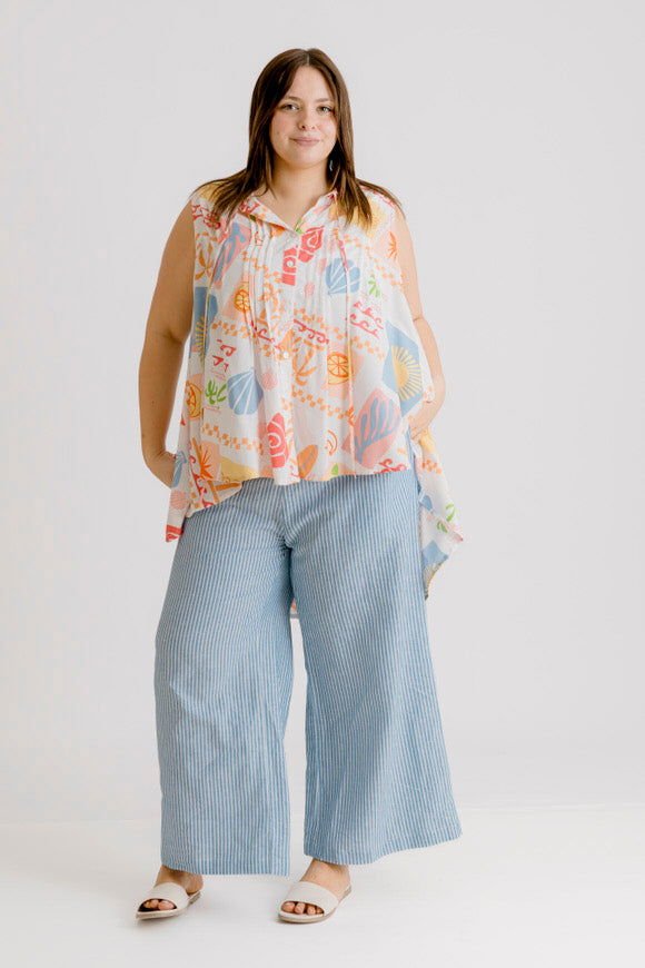 Bardot Linen Pant - Indigo Stripe - Salt + Soda