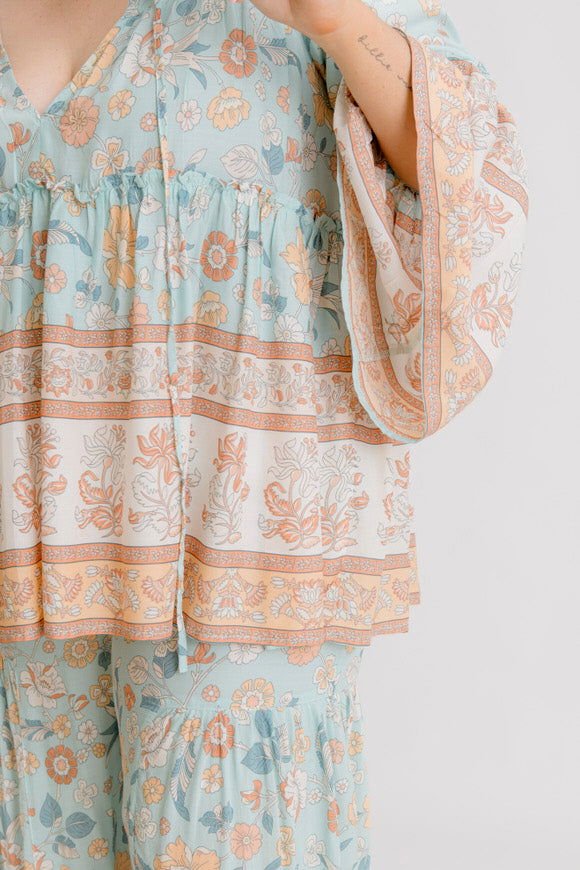 Clementine Printed Top - Sea Green - Salt + Soda