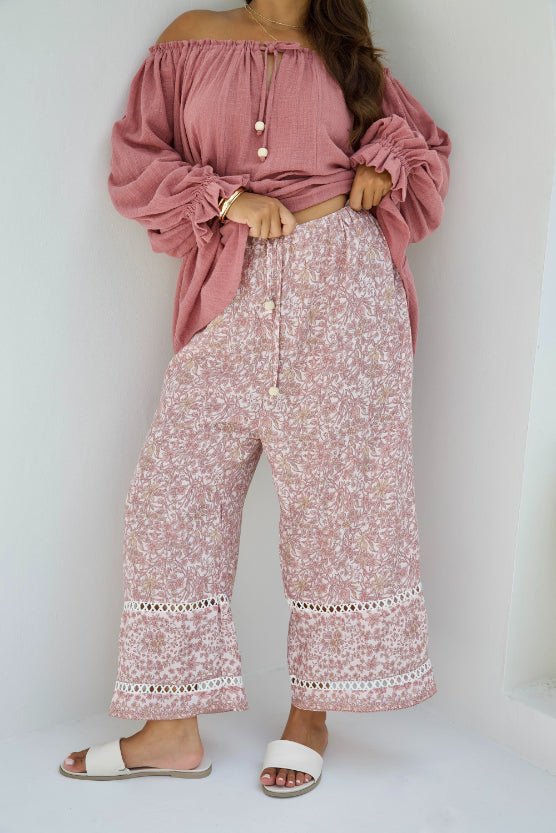 Malibu Pant - Dusty Pink Iris Print - Salt + Soda