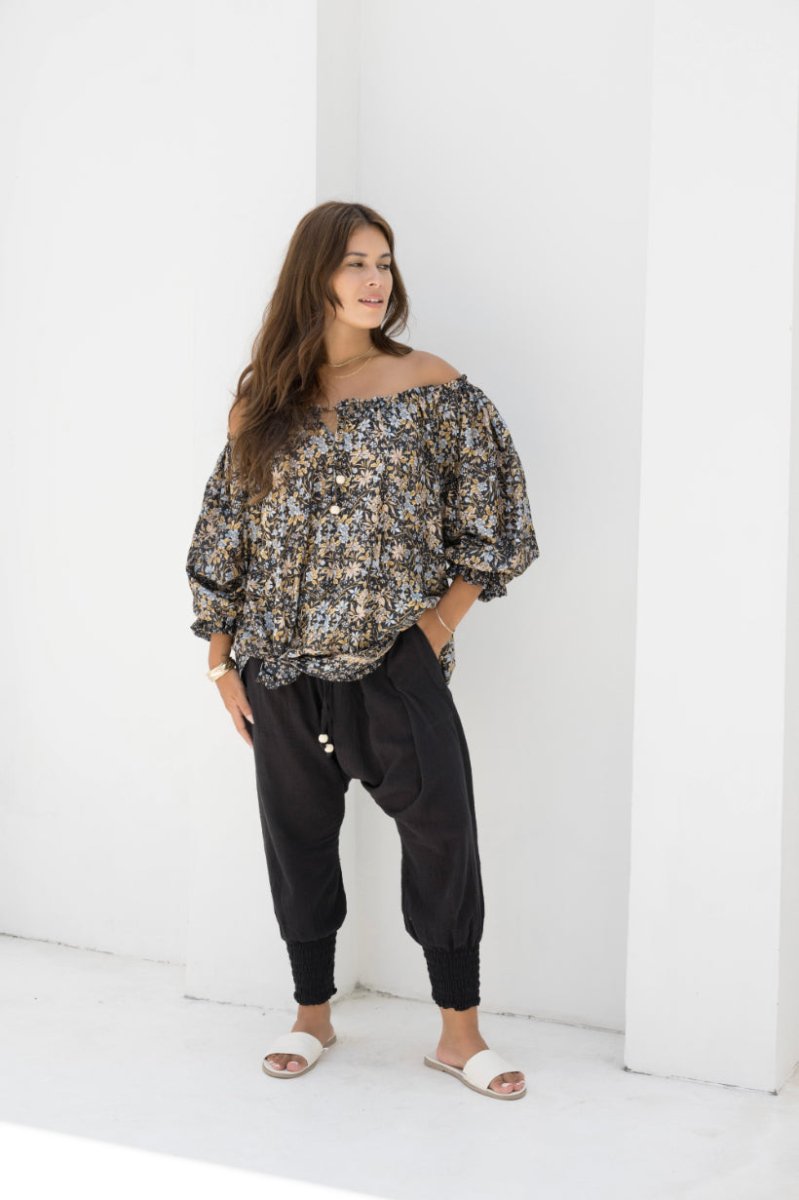 Ouvea Blouse - Black Iris Print - Salt + Soda