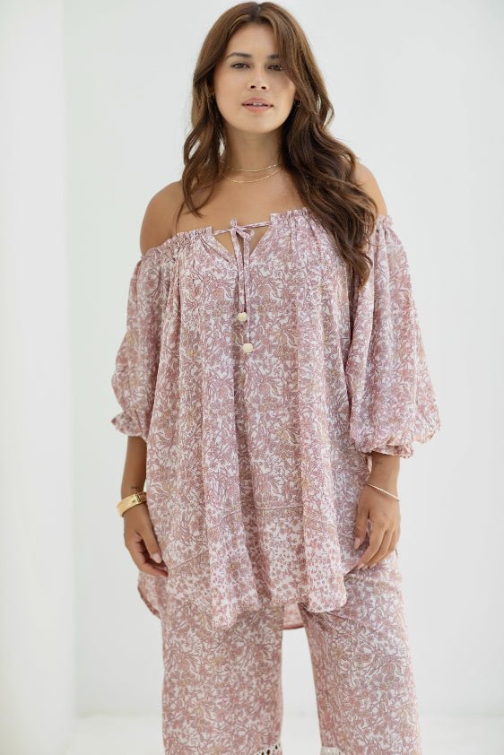 Ouvea Blouse - Dusty Pink Iris Print - Salt + Soda