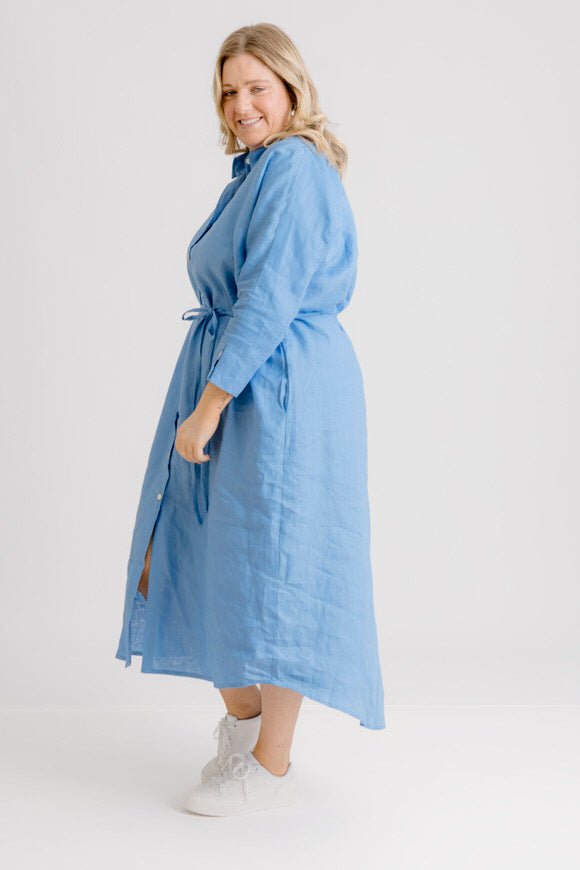 St Tropez Linen Shirt Dress - Cornflower Blue - Salt + Soda