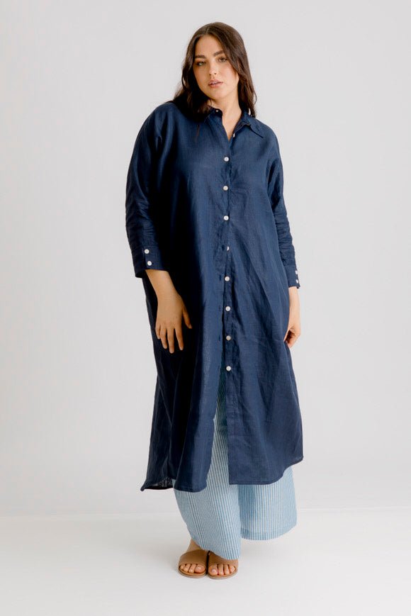 St Tropez Linen Shirt Dress - Indigo - Salt + Soda